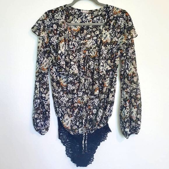 Intimately Free People Cottage Floral Bodysuit XS Ruffle Blousy Whimsy Fairy Top - Picture 3 of 10
